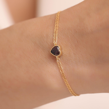 Heart Smoky Quartz Bezel Bracelet in 10K/14K Solid Gold | Handmade Elegant Jewelry