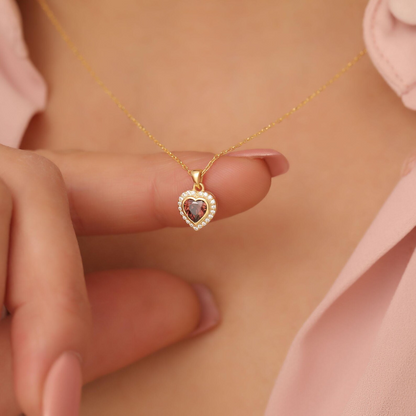 Smoky Quartz Bezel Heart Necklace with Real Diamonds in 8K/10K/14K Solid Gold | Birthstone Jewelry
