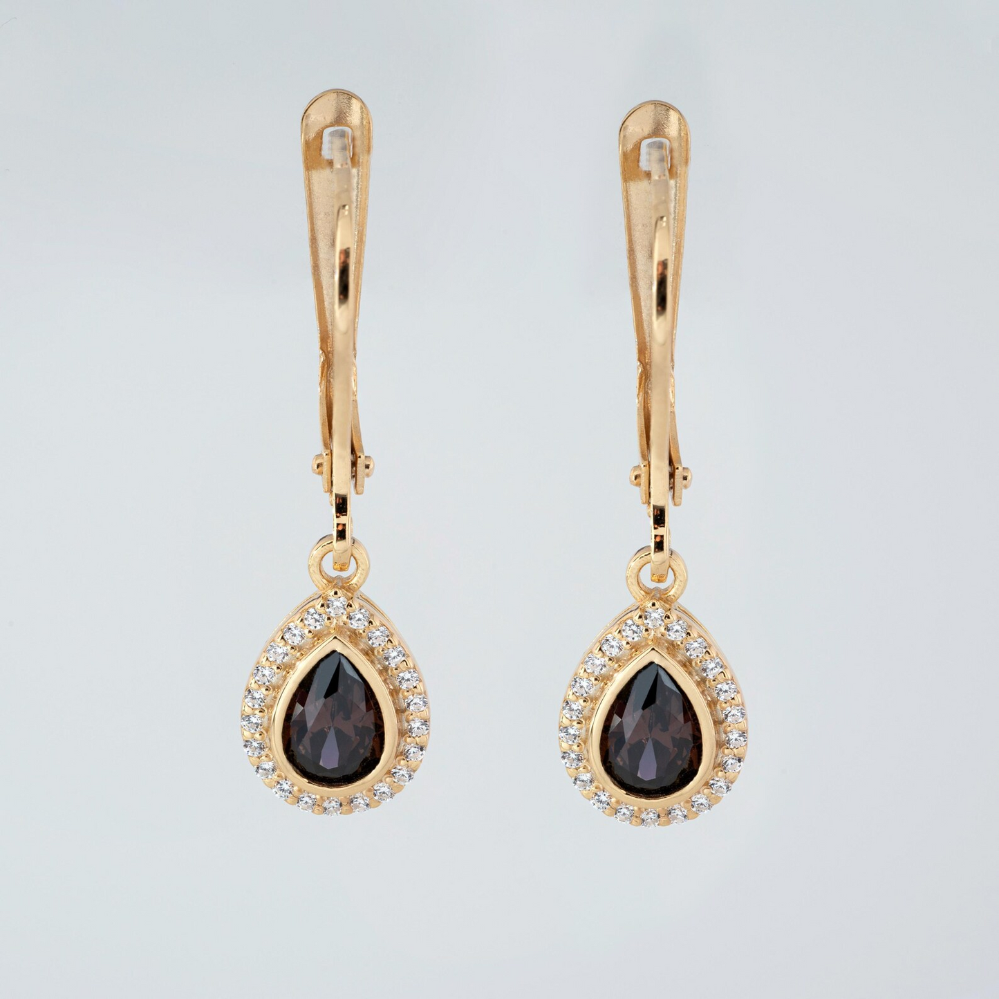 Smoky Quartz Bezel Drop Dangle Earrings with Real Diamonds in 8K/10K/14K Solid Gold | Birthstone Jewelry