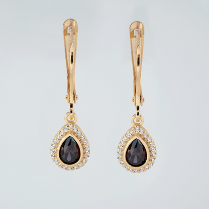 Smoky Quartz Bezel Drop Dangle Earrings with Real Diamonds in 8K/10K/14K Solid Gold | Birthstone Jewelry