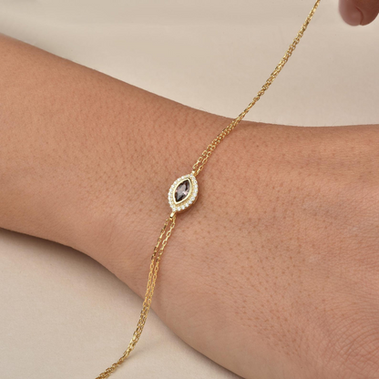 Smoky Quartz Bezel Marquise Bracelet with Real Diamonds in 8K/10K/14K Solid Gold | Handmade Jewelry