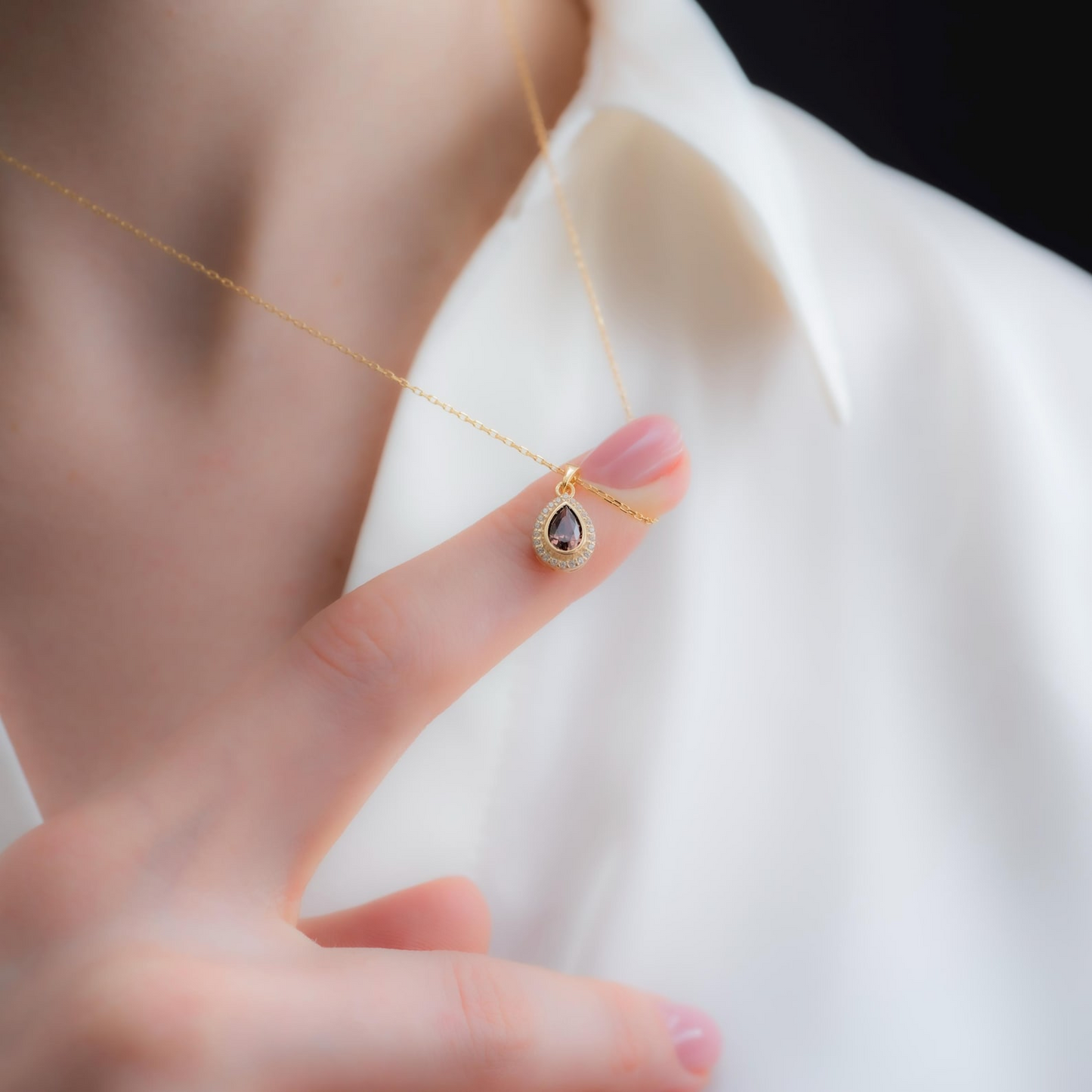 Smoky Quartz Bezel Drop Necklace with Real Diamonds in 8K/10K/14K Solid Gold |  Handmade Jewelry