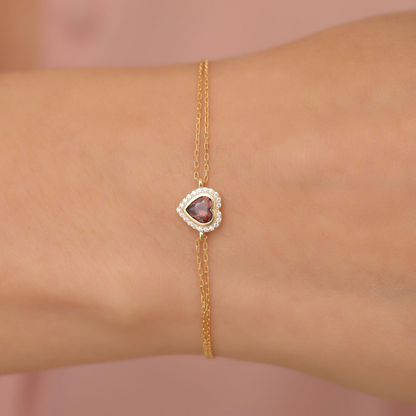 Smoky Quartz Bezel Heart Bracelet with Real Diamonds in 8K/10K/14K Solid Gold | Birthstone Jewelry