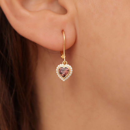 Smoky Quartz Bezel Heart Dangle Earrings with Real Diamonds in 8K/10K/14K Solid Gold | Birthstone Jewelry