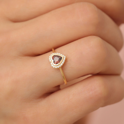 Smoky Quartz Bezel Heart Ring with Real Diamonds in 8K/10K/14K Solid Gold | Birthstone Jewelry