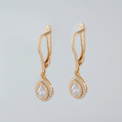 White Topaz Bezel Drop Dangle Earrings with Real Diamonds in 8K/10K/14K Solid Gold | April Birthstone Jewelry