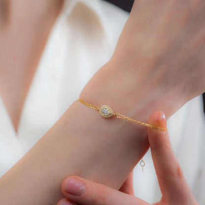 White Topaz Bezel Drop Bracelet with Real Diamonds in 8K/10K/14K Solid Gold | April Birthstone Jewelry