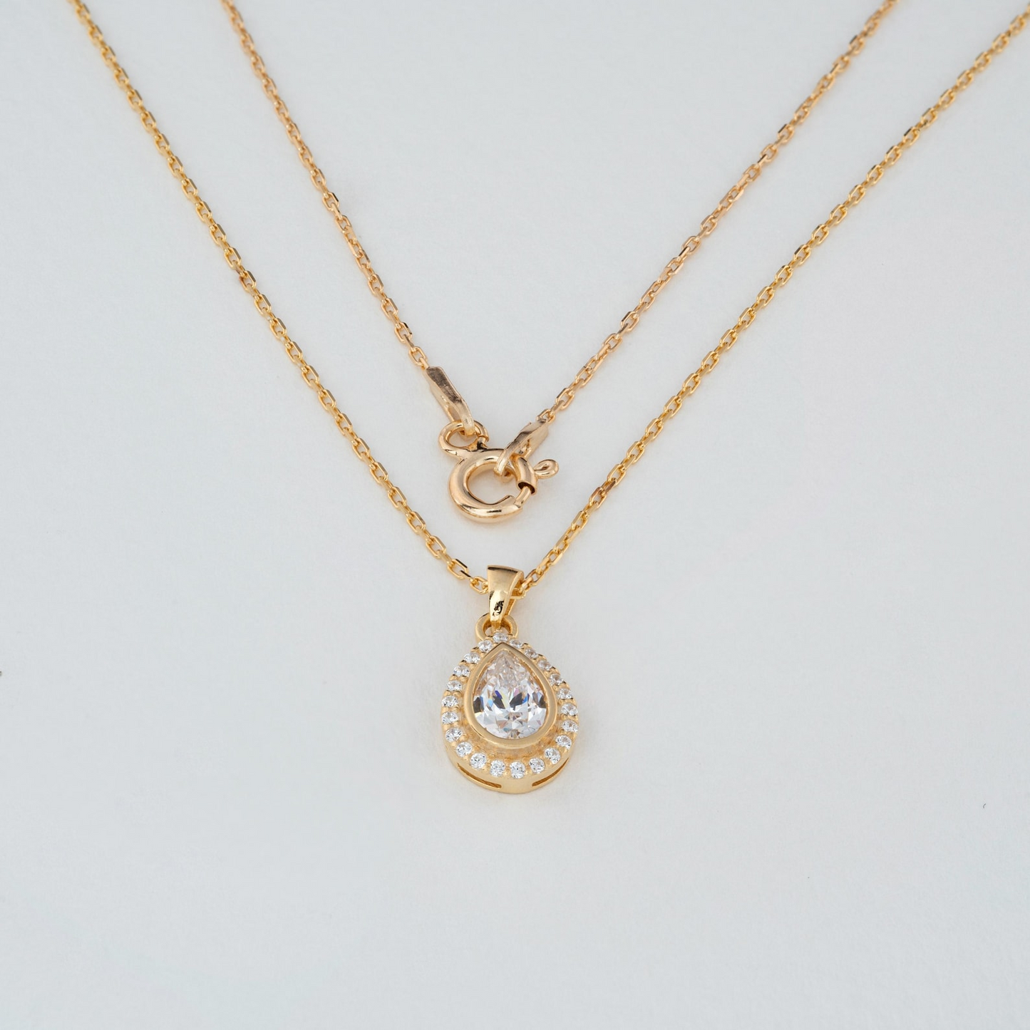 White Topaz Bezel Drop Necklace with Real Diamonds in 8K/10K/14K Solid Gold | April Birthstone Jewelry