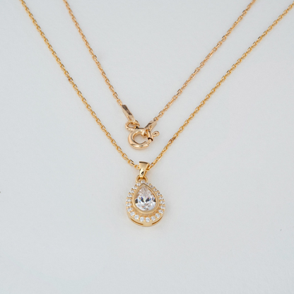 White Topaz Bezel Drop Necklace with Real Diamonds in 8K/10K/14K Solid Gold | April Birthstone Jewelry