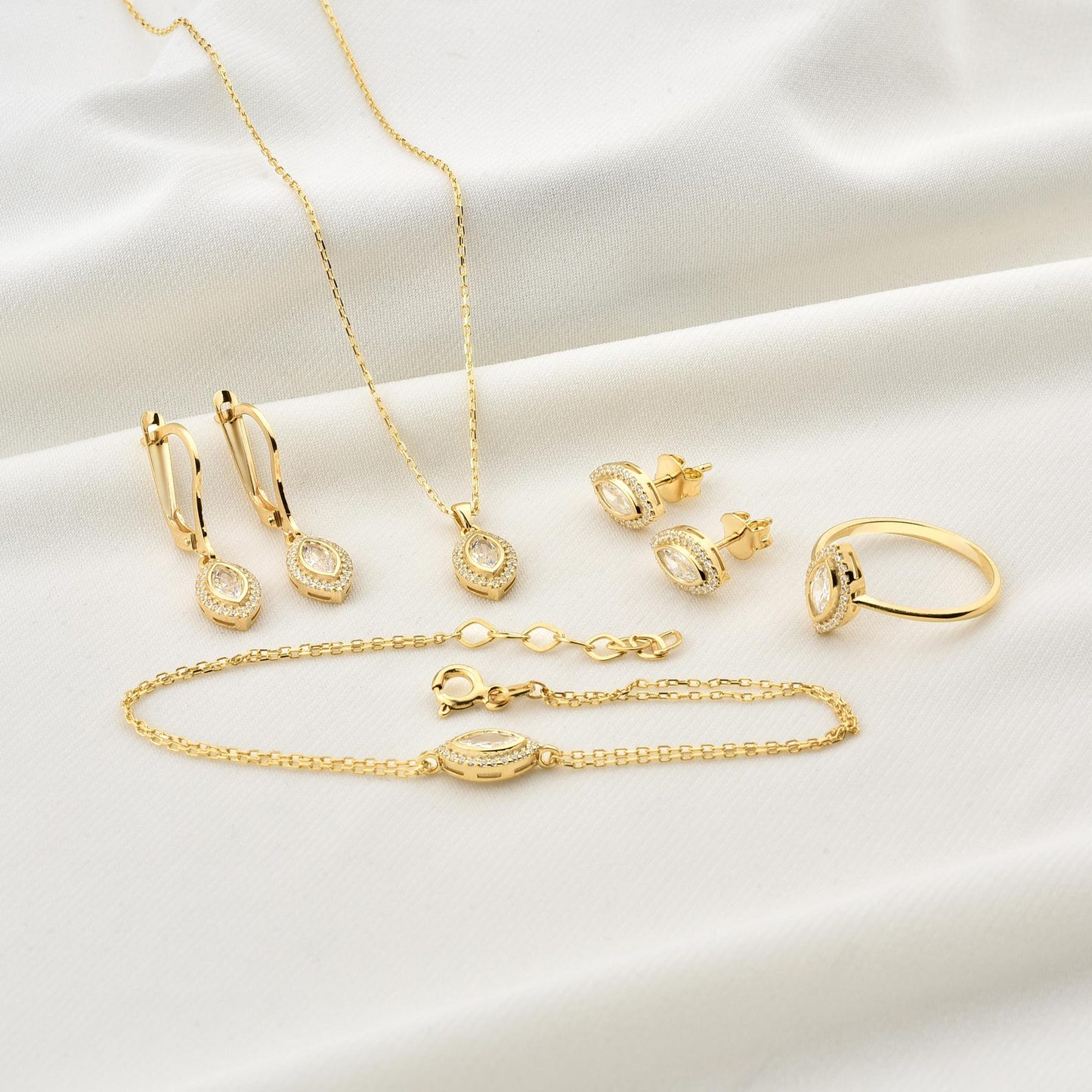 White Topaz Bezel Marquise Dangle Earrings with Real Diamonds in 8K/10K/14K Solid Gold | April Birthstone Jewelry