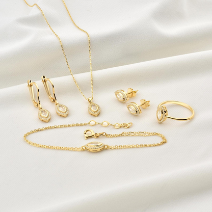 White Topaz Bezel Marquise Dangle Earrings with Real Diamonds in 8K/10K/14K Solid Gold | April Birthstone Jewelry