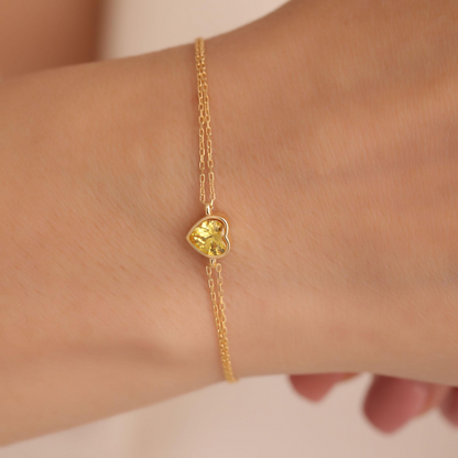 Heart Yellow Topaz Bezel Bracelet in 10K/14K Solid Gold | Birthstone Jewelry