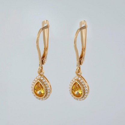 Yellow Topaz Bezel Drop Dangle Earrings with Real Diamonds in 8K/10K/14K Solid Gold | November Birthstone Jewelry