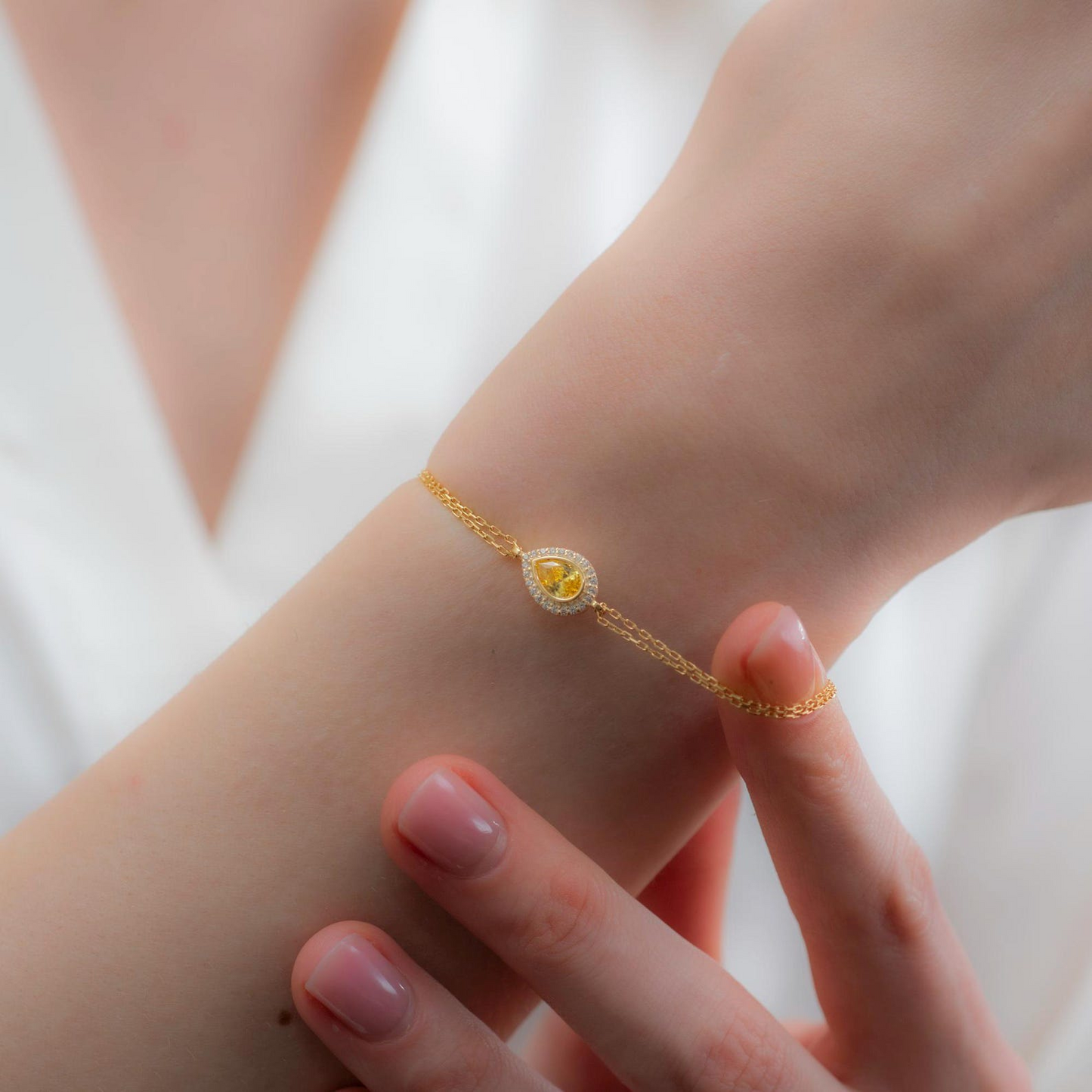 Yellow Topaz Bezel Drop Bracelet with Real Diamonds in 8K/10K/14K Solid Gold | Handmade Jewelry