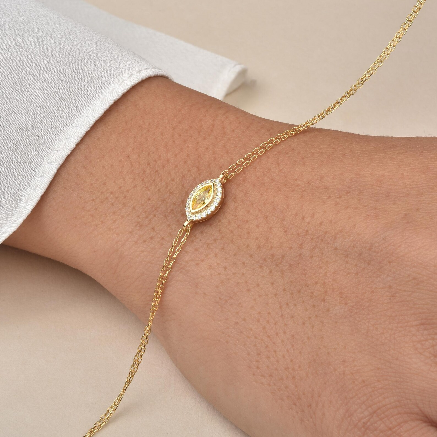 Yellow Topaz Bezel Marquise Bracelet with Real Diamonds in 8K/10K/14K Solid Gold | November Birthstone Jewelry