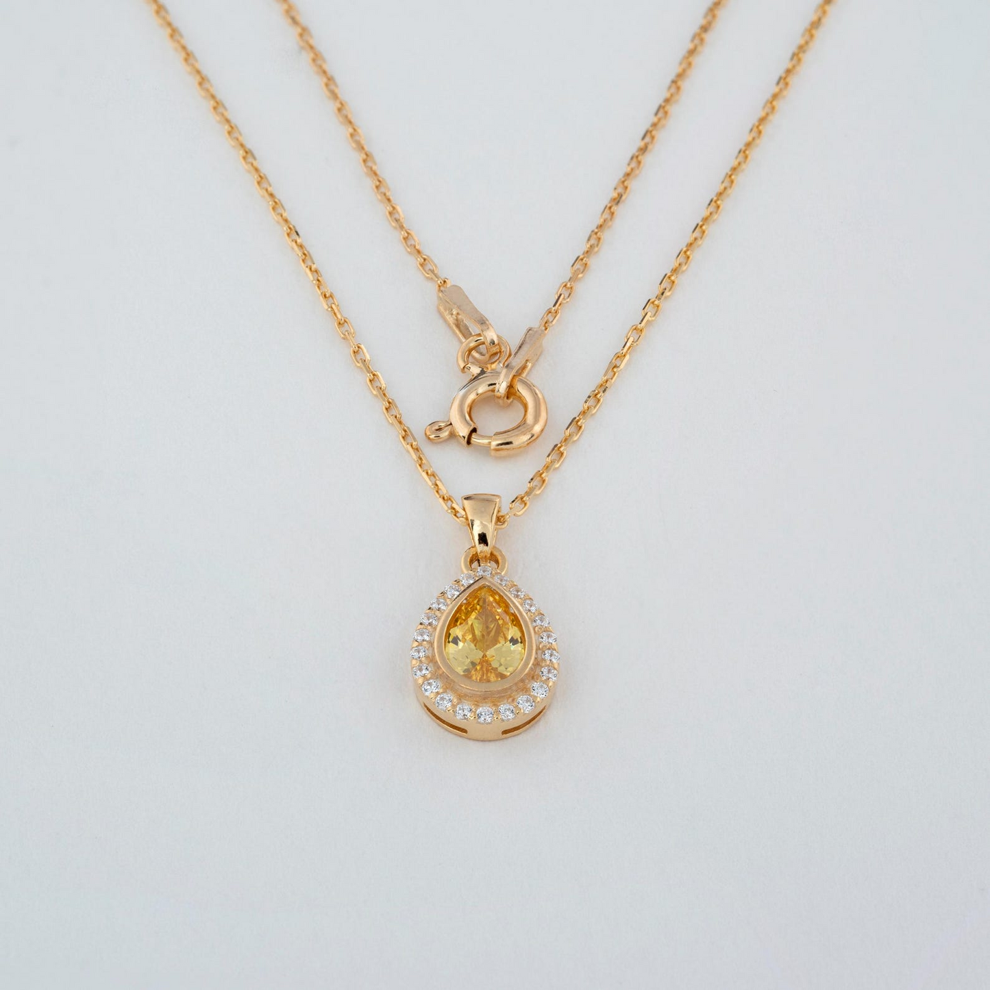 Yellow Topaz Bezel Drop Necklace with Real Diamonds in 8K/10K/14K Solid Gold | November Birthstone Jewelry