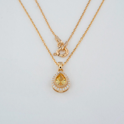 Yellow Topaz Bezel Drop Necklace with Real Diamonds in 8K/10K/14K Solid Gold | November Birthstone Jewelry