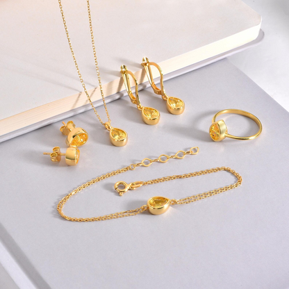 Yellow Topaz Bezel Dangle Drop Earrings in 8K/10K/14K Solid Gold, Birthstone Jewelry
