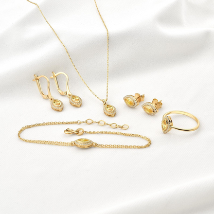 Yellow Topaz Bezel Marquise Dangle Earrings with Real Diamonds in 8K/10K/14K Solid Gold | November Birthstone Jewelry