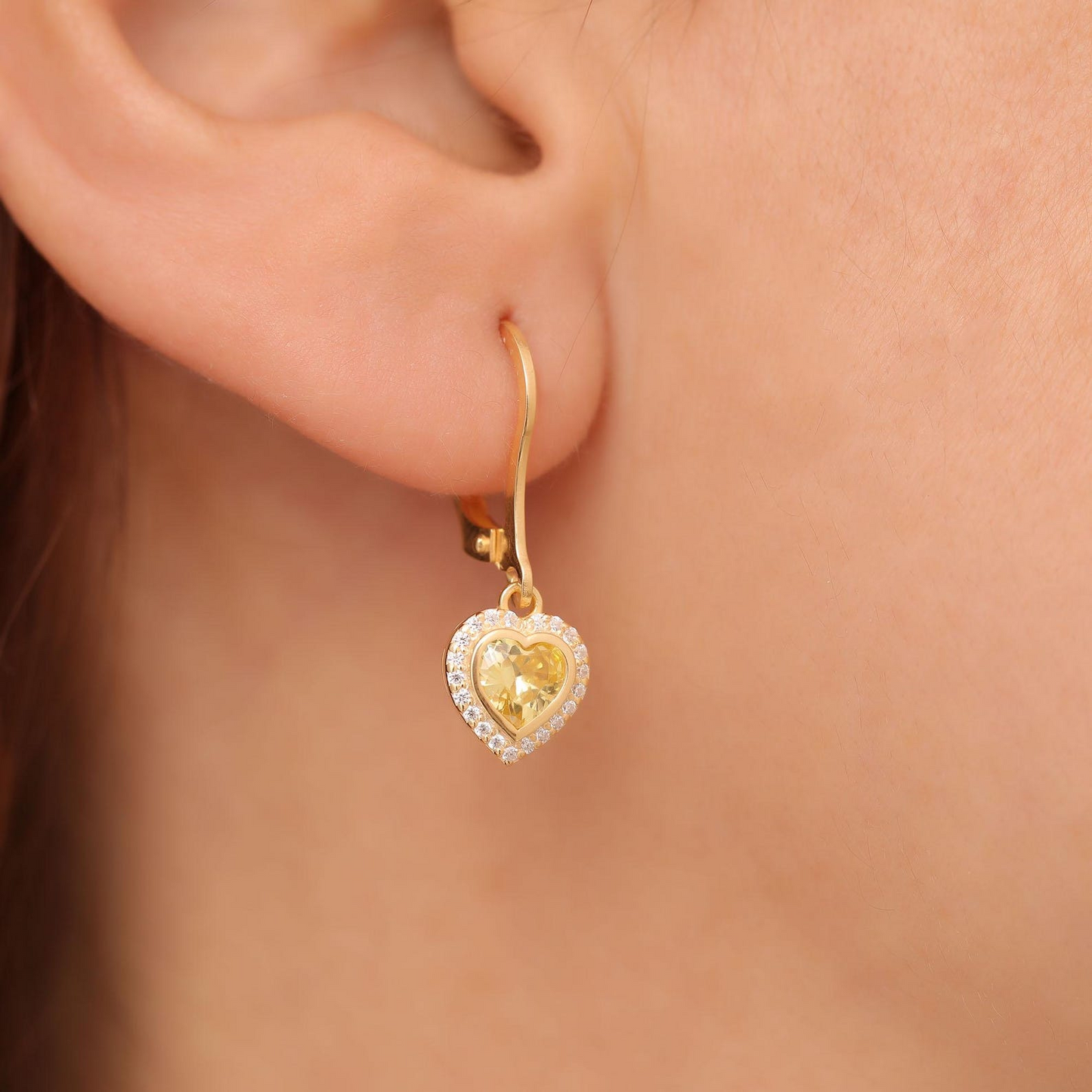 Yellow Topaz Bezel Heart Dangle Earrings with Real Diamonds in 8K/10K/14K Solid Gold | November Birthstone Jewelry