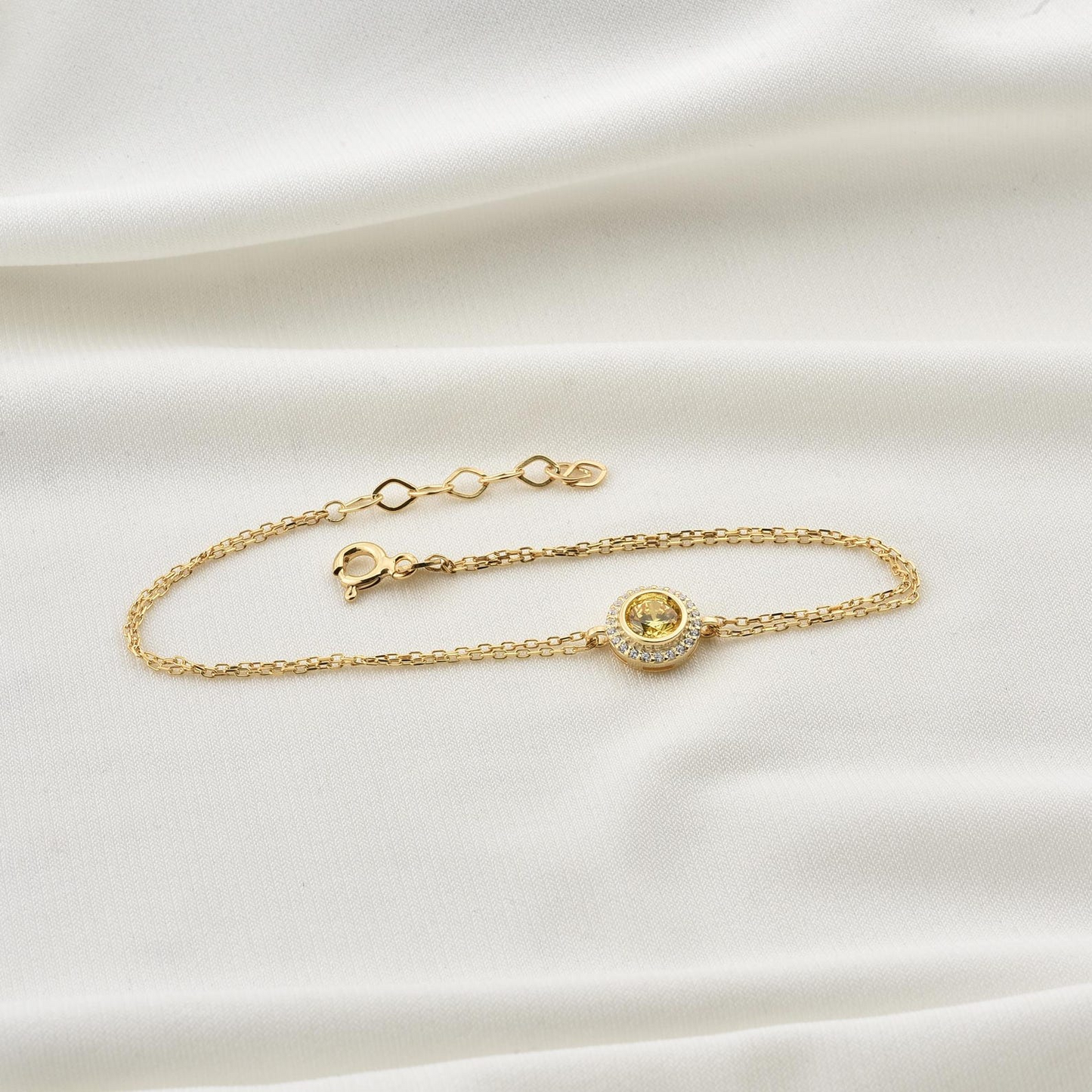 Yellow Topaz Round Bezel Bracelet in 8K/10K/14K Solid Gold with Real Diamonds, November Birthstone Jewelry