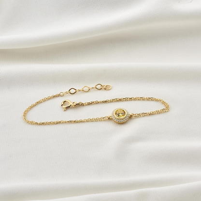 Yellow Topaz Round Bezel Bracelet in 8K/10K/14K Solid Gold with Real Diamonds, November Birthstone Jewelry
