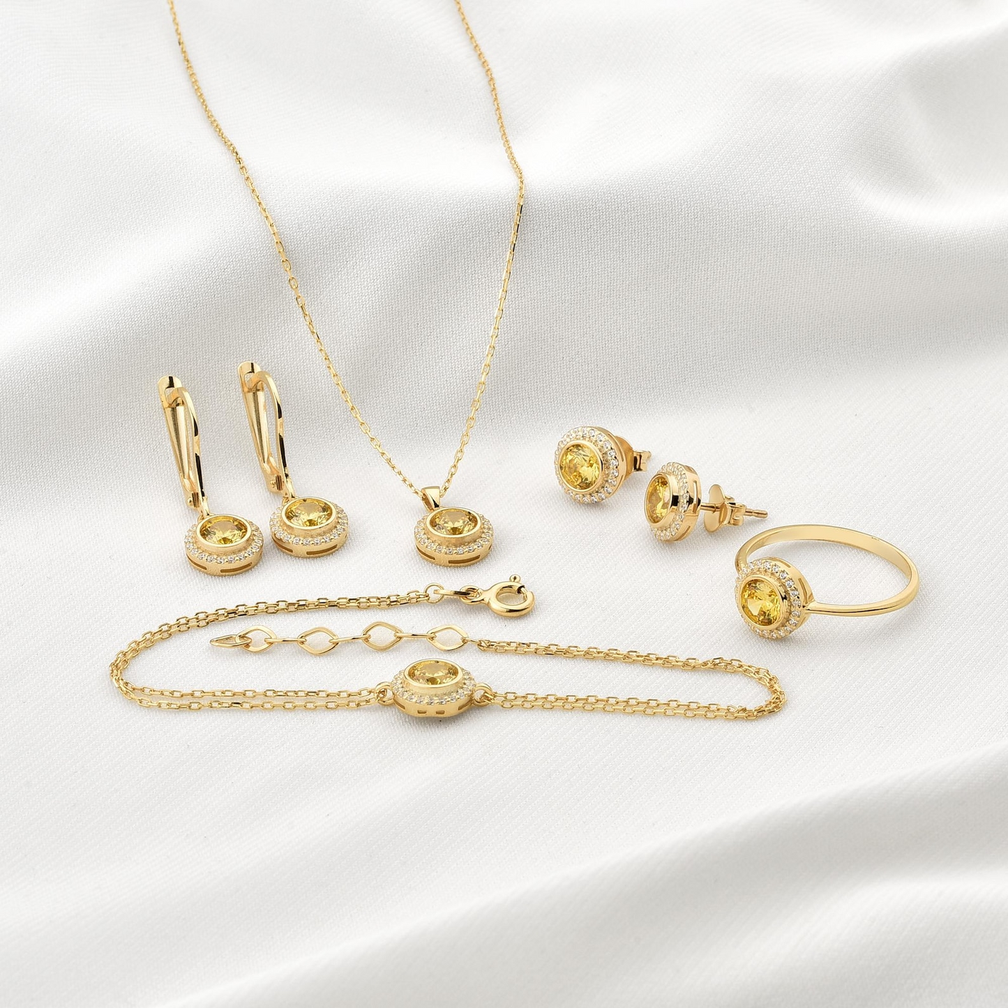 Yellow Topaz Round Bezel Necklace in 8K/10K/14K Solid Gold with Real Diamonds, November Birthstone Jewelry