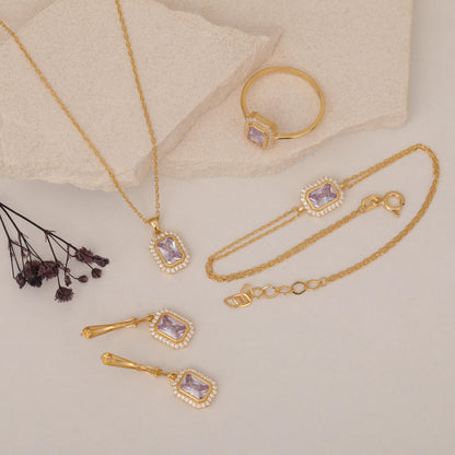 Rectangle Alexandrite Bezel Necklace in 8K/10K/14K Solid Gold Surrounded with Real Diamonds, June Birthstone Jewelry