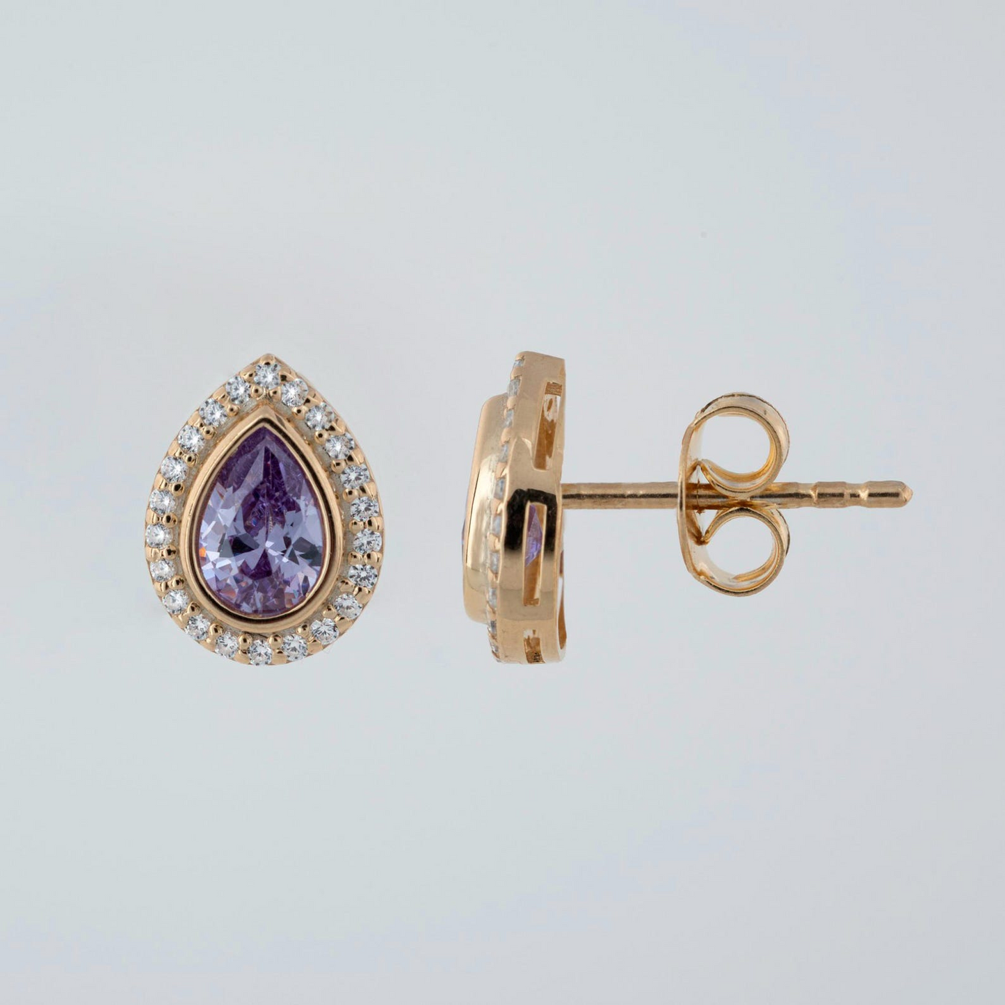 Alexandrite Bezel Drop Stud Earrings with Real Diamonds in 8K/10K/14K Solid Gold | June Birthstone Jewelry