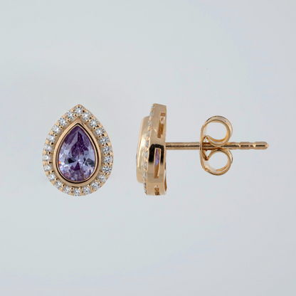 Alexandrite Bezel Drop Stud Earrings with Real Diamonds in 8K/10K/14K Solid Gold | June Birthstone Jewelry