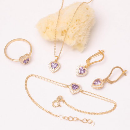 Amethyst Bezel Heart Necklace with Real Diamonds in 8K/10K/14K Solid Gold | February Birthstone Jewelry