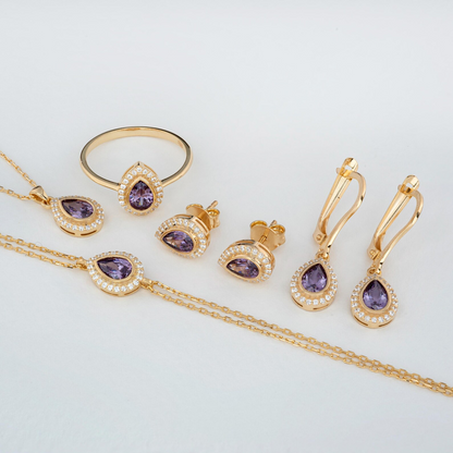 Amethyst Bezel Drop Dangle Earrings with Real Diamonds in 8K/10K/14K Solid Gold | February Birthstone Jewelry