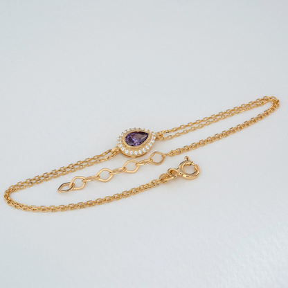 Amethyst Bezel Drop Bracelet with Real Diamonds in 8K/10K/14K Solid Gold | February Birthstone Jewelry