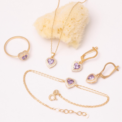 Amethyst Bezel Heart Bracelet with Real Diamonds in 8K/10K/14K Solid Gold | February Birthstone Jewelry