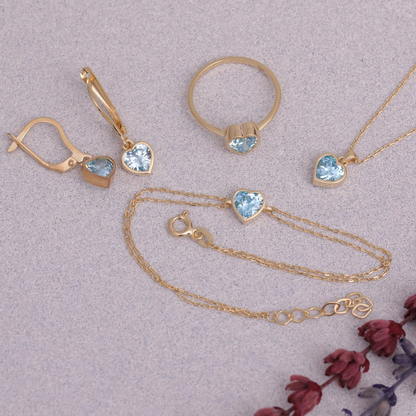 Heart Aquamarine Bezel Bracelet in 10K/14K Solid Gold | March Jewelry