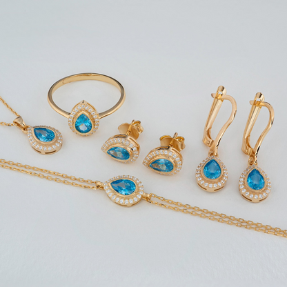 Aquamarine Bezel Drop Dangle Earrings with Real Diamonds in 8K/10K/14K Solid Gold | March Birthstone Jewelry