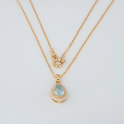 Aquamarine Bezel Drop Necklace with Real Diamonds in 8K/10K/14K Solid Gold | March  Birthstone Jewelry