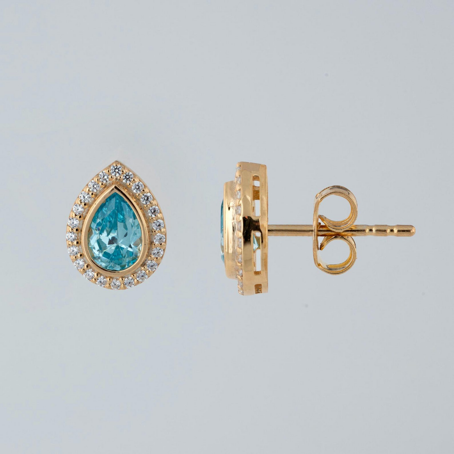 Aquamarine Bezel Drop Stud Earrings with Real Diamonds in 8K/10K/14K Solid Gold | March Birthstone Jewelry