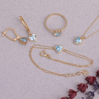Aquamarine Heart Cut Bezel Dangle Earrings 14K Solid Gold, March Birthstone Jewelry