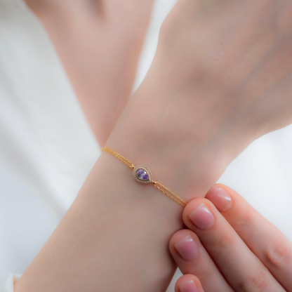 Alexandrite Bezel Drop Bracelet with Real Diamonds in 8K/10K/14K Solid Gold | June Birthstone Jewelry