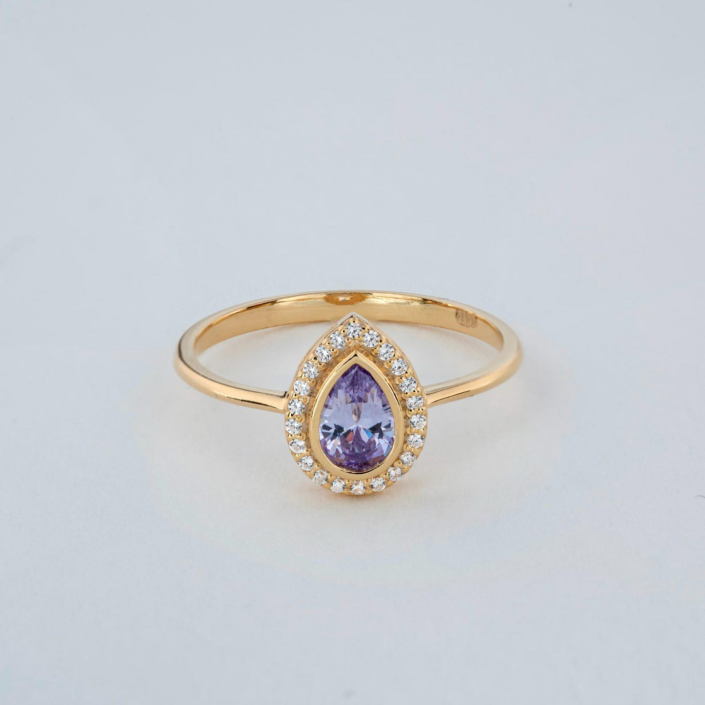Alexandrite Bezel Drop Ring with Real Diamonds in 8K/10K/14K Solid Gold | June Birthstone Jewelry