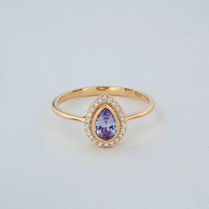Alexandrite Bezel Drop Ring with Real Diamonds in 8K/10K/14K Solid Gold | June Birthstone Jewelry