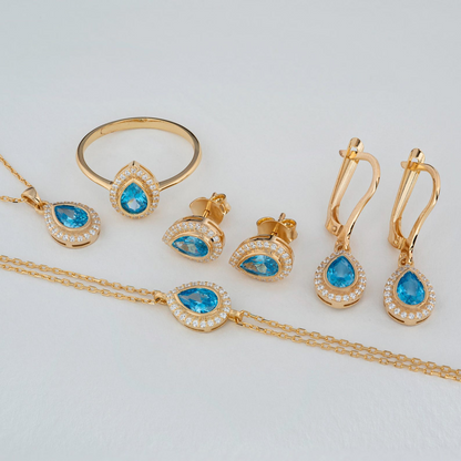 Blue Topaz Bezel Drop Dangle Earrings with Real Diamonds in 8K/10K/14K Solid Gold | December Birthstone Jewelry