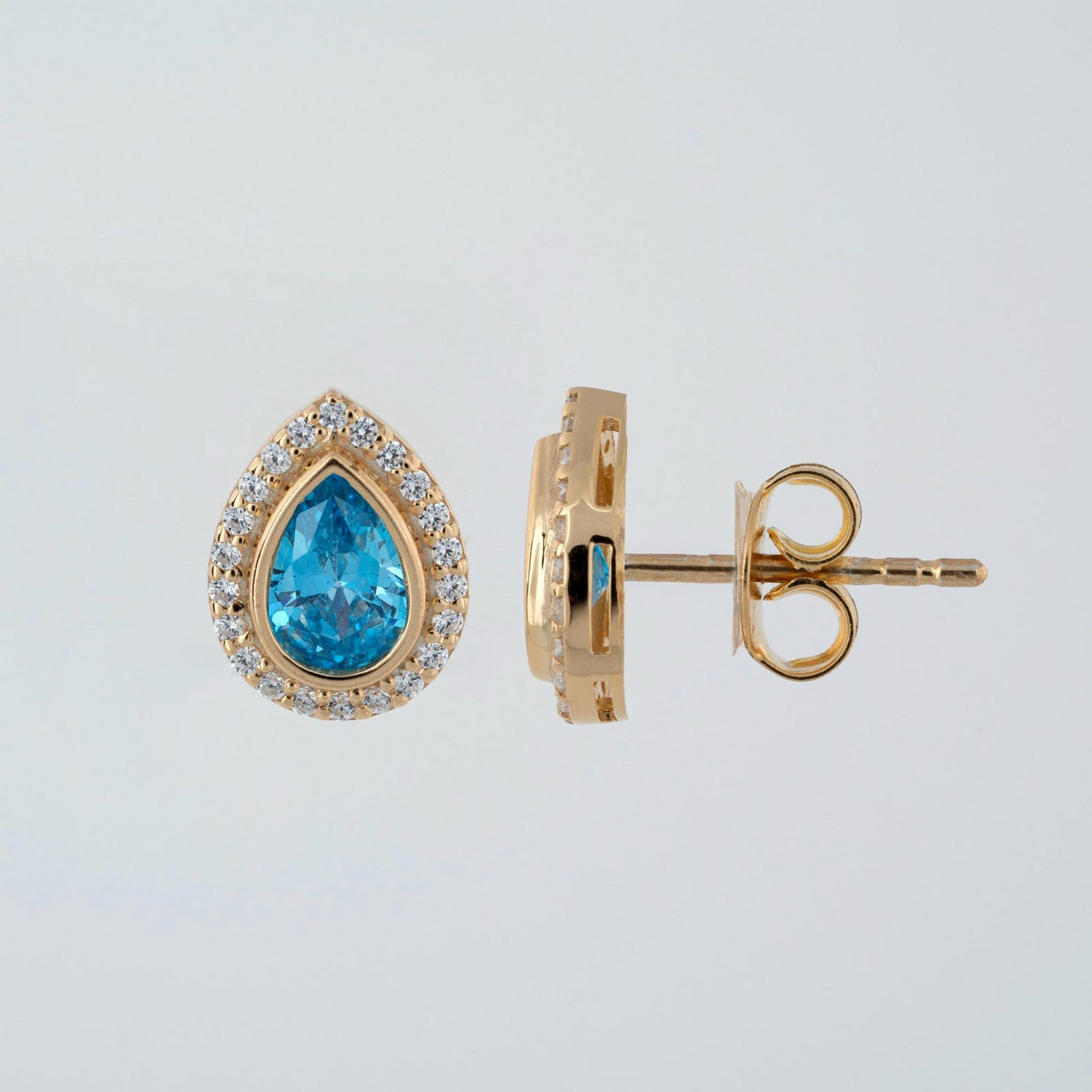 Blue Topaz Bezel Drop Stud Earrings with Real Diamonds in 8K/10K/14K Solid Gold | December Birthstone Jewelry