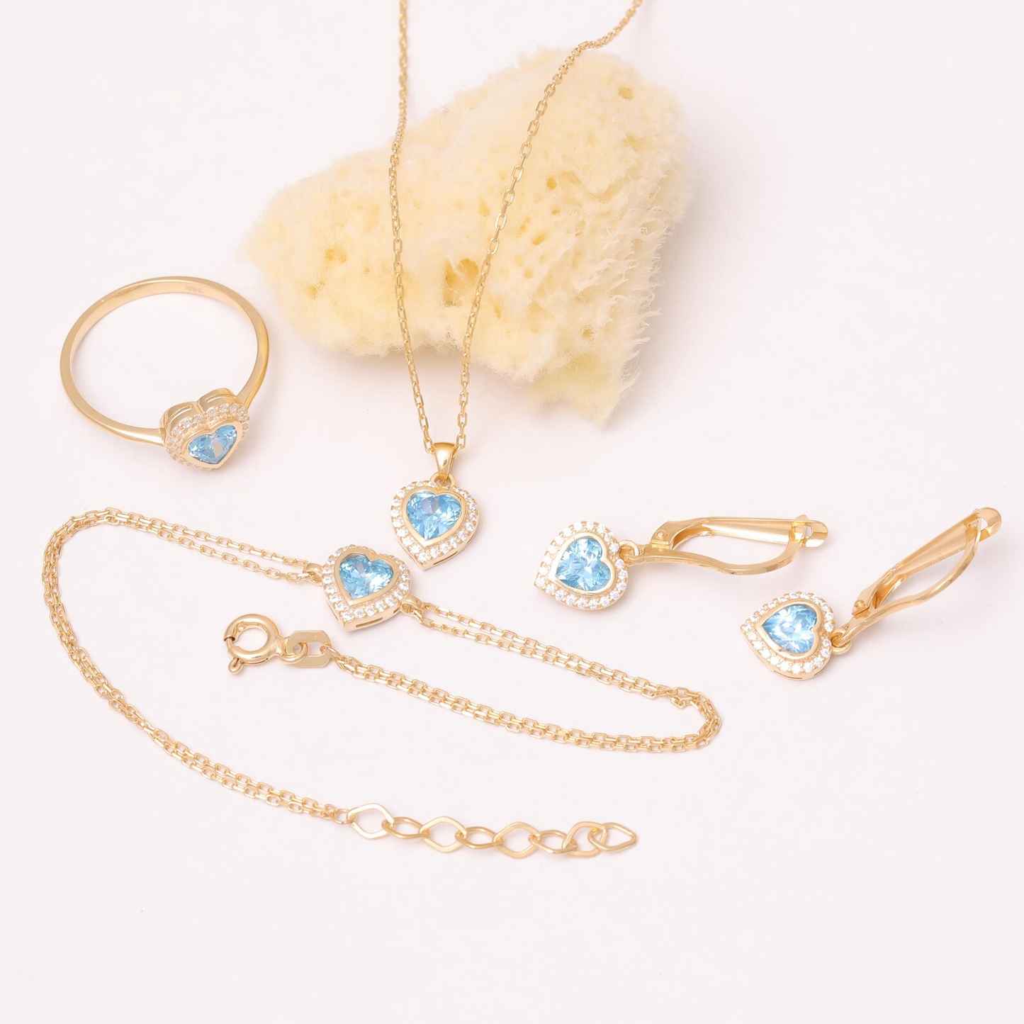 Blue Topaz Bezel Heart Bracelet with Real Diamonds in 8K/10K/14K Solid Gold | December Birthstone Jewelry