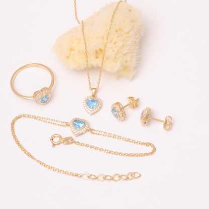 Blue Topaz Bezel Heart Ring with Real Diamonds in 8K/10K/14K Solid Gold | December Birthstone Jewelry