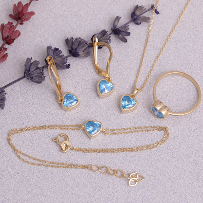 Blue Topaz Heart Cut Bezel Dangle Earrings 14K Solid Gold, December Birthstone Jewelry
