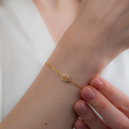 Citrine Bezel Drop Bracelet with Real Diamonds in 8K/10K/14K Solid Gold | November Birthstone Jewelry