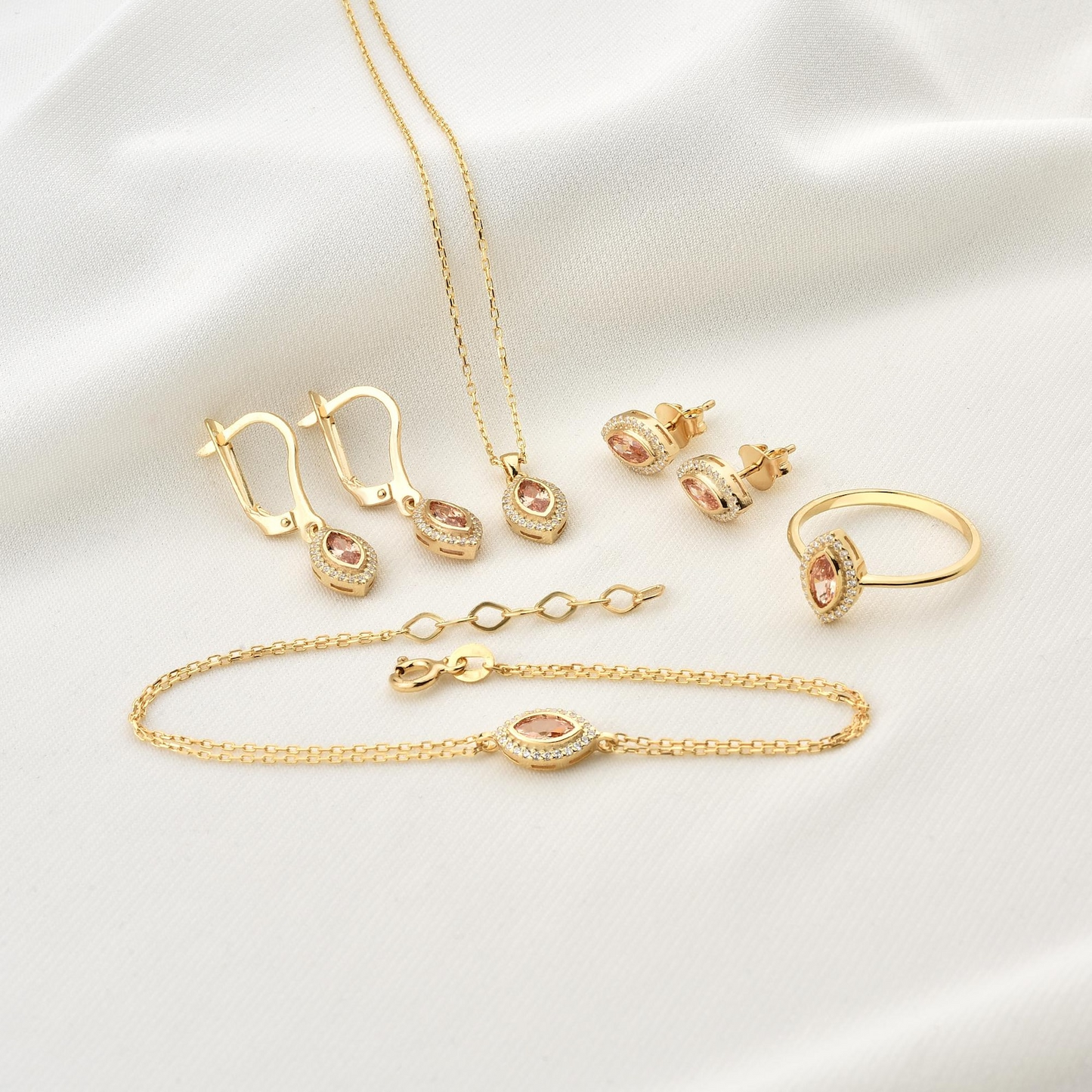White Topaz Bezel Marquise Bracelet with Real Diamonds in 8K/10K/14K Solid Gold | April Birthstone Jewelry