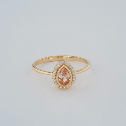 Citrine Bezel Drop Ring with Real Diamonds in 8K/10K/14K Solid Gold | November Birthstone Jewelry